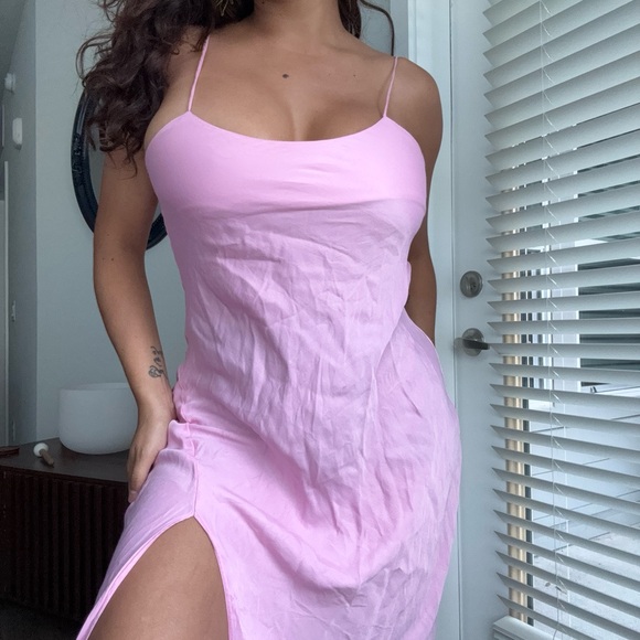 Zara Pink Midi Dress with Spaghetti Straps - Picture 2 of 6